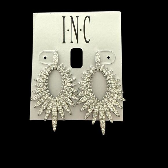 INC International Concepts Silver-Tone Door Knocker Party Statement Earrings - Picture 1 of 3